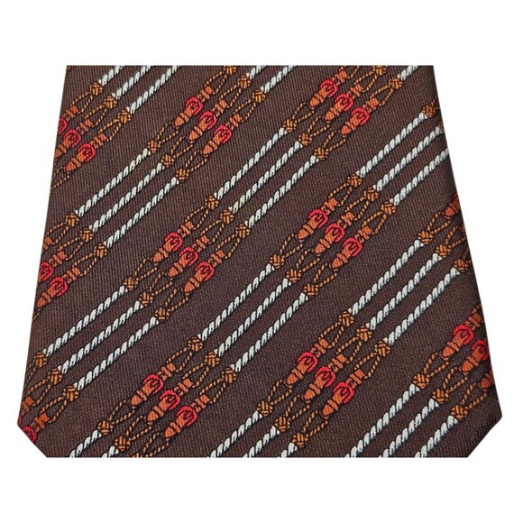 Vintage Hermes Paris Chain Belt Equestrian Silk Neck Tie Necktie Brown 55" - Picture 2 of 12